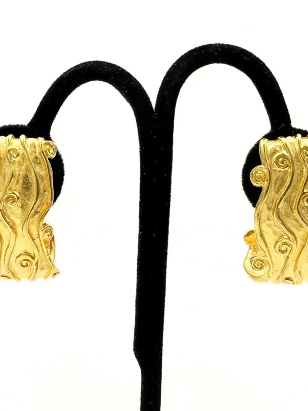 Karl Lagerfeld Couture Signed Sculptural Wave Gold Plated Half Hoop Clip Earring